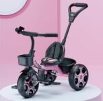 Kidsmate Junior Tricycle for Kids with Parental Control | Cycle for Kids 1-4 Years | Baby Cycle | Bicycle with Storage Basket, Cushion Seat and Seat Belt Carrying Capacity 30 Kgs (Pink)
