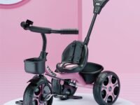 Kidsmate Junior Tricycle for Kids with Parental Control | Cycle for Kids 1-4 Years | Baby Cycle | Bicycle with Storage Basket, Cushion Seat and Seat Belt Carrying Capacity 30 Kgs (Pink)