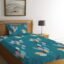 LOOMLYFE 300 TC Cotton Feel Glace Elastic Fitted Printed Single Bed Bedsheet with 1 Pillow Cover Fits Upto 6 Inches Mattress,Size- 42X75X8 Inches, Green Leaves