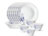Larah by Borosil Silk Series Opalware Dinner Set | 19 Pieces for Family of 6 | Microwave & Dishwasher Safe | Bone-Ash Free | Crockery Set for Dining & Gifting | Plates & Bowls (Blue Eve)