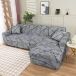 Lukzer Polyester Blend L-Shaped Sofa Cover for Living Room Furniture, Flexible Slipcover for Couches and More (Right Hand Side, Grey Marble)