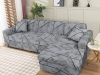 Lukzer Polyester Blend L-Shaped Sofa Cover for Living Room Furniture, Flexible Slipcover for Couches and More (Right Hand Side, Grey Marble)