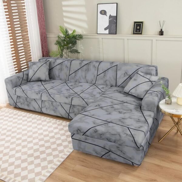 Lukzer Polyester Blend L-Shaped Sofa Cover for Living Room Furniture, Flexible Slipcover for Couches and More (Right Hand Side, Grey Marble)