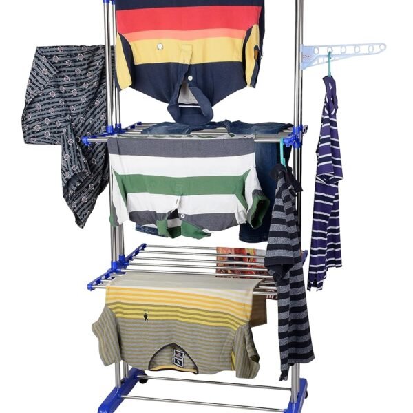 Mega Clothing Stand | Stylish Garment Stand | Hanging Rack | Clothes Hanger for Balcony & Bedroom | 2-Tier Folding Clothes Rail Clothes Horses Drying Rack (Royal Blue)