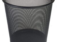 Metal Mesh Waste Basket Round Cover Less Trash (235 x 265 x 190 mm, Black)
