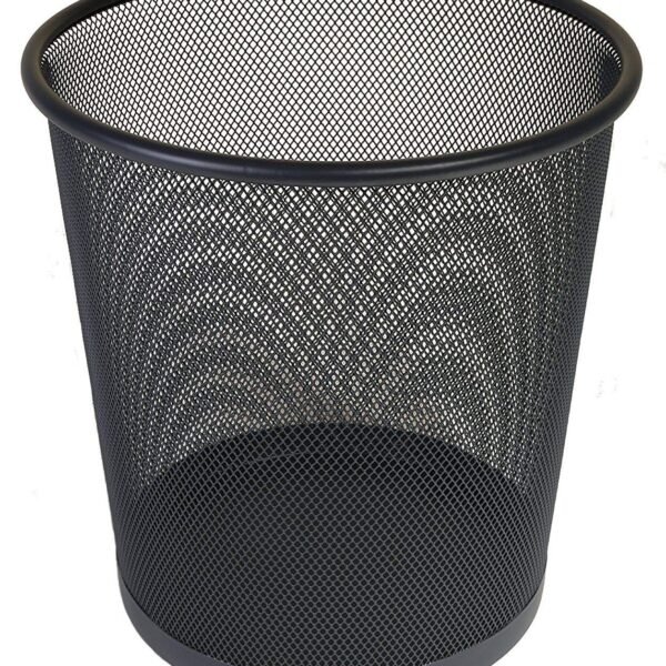 Metal Mesh Waste Basket Round Cover Less Trash (235 x 265 x 190 mm, Black)