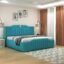 Modern Upholstered Queen Size Bed with Storage | Double Bed with Box Storage & Upholstery Premium Fabric Headboard | Platform Bed for Bedroom & Hotel | Sheesham Wood, Blue, 6.5 x 5 Ft
