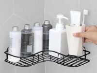 Multipurpose Wall Mounted Corner Shelf for Bathroom, Kitchen and Bedroom-Space Saving Corner Shelf for Bathroom and Washroom Organiser with 2 Magic Sticker (Metal)