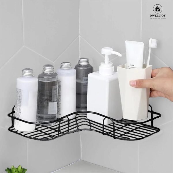 Multipurpose Wall Mounted Corner Shelf for Bathroom, Kitchen and Bedroom-Space Saving Corner Shelf for Bathroom and Washroom Organiser with 2 Magic Sticker (Metal)