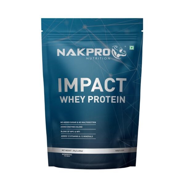 NAKPRO NUTRITION Impact Whey Protein Isolate & Concentrate | 2 kg | 24g Protein | Chocolate | Trustified Certified | Added Digestive Enzymes, Vitamins & Minerals