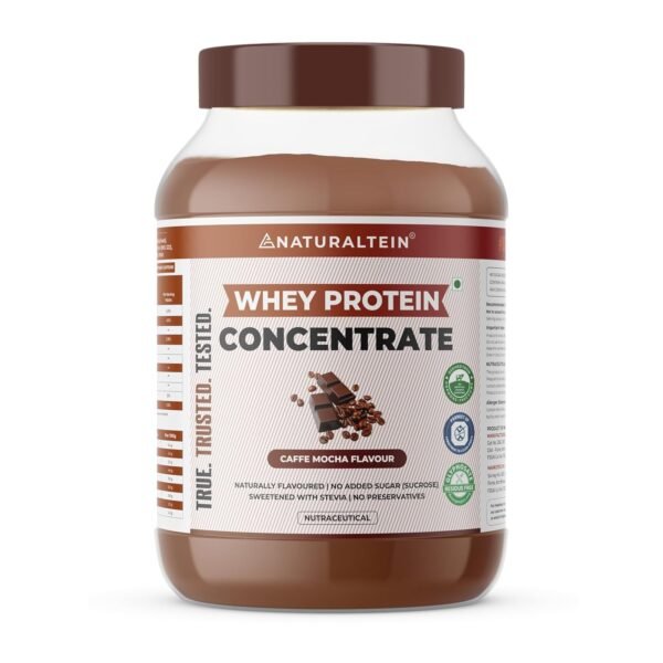NATURALTEIN Natural Whey Protein Concentrate Caffè Mocha – 1 kg | 21 g Protein per Serving | Naturally Flavoured, Non-GMO & Soy-Free | No Artificial Sweeteners | Smooth Taste & Easy Mixability