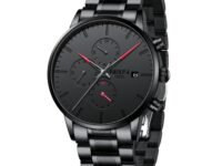 NIBOSI Men's Watches Analog Minimalist Black Dial Watch for Man Business Chronograph Casual Watches Stainless Steel Strap Date