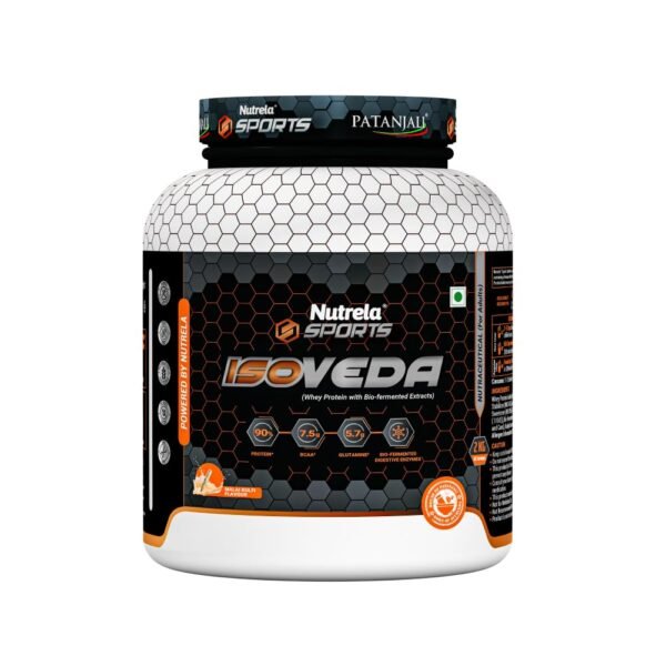 NUTRELA Sports Patanjali Whey Protein Isolate 2kg | 27g Protein Per Scoop | 7.5g BCAA, 5.7g Glutamine with Digestive Enzymes for quick absorption & easy digestion | Muscle - Building & Recovery | Malai Kulfi | 100% Vegetarian