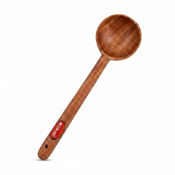 Neem Wood Ladle Handcrafted (12 Inch) | Natural Kalchi/Kadchi for Cooking | Antibacterial & Heat Resistant | Deep Bowl Wooden Soup Spoon | Non-Stick Safe & Chemical-Free Kitchen Utensil