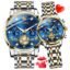 OLEVS Analog Unisex Adult Couple Watch Set His & Her Matching Watches with Luxury Diamond Accents-Two-Tone Silver Strap,Blue Dial Valentine's Day Stainless Steel Original Quartz Watch Lovers Set