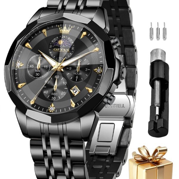 OLEVS Men's Watches Analog Quartz Chronograph Dress Watch Multifunctional Stainless Steel Waterproof Classic Original Watch for Man