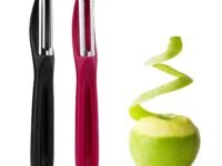 OYRIS Fruit and Vegetable Peeler - Stainless Steel Swiveling Razor Sharp Blades Serrated and Dual Edge Blades/Scraper 2-Piece (Set of 2 - Red + Black)
