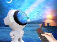 One94Store Astronaut Star Projector Light with 2×4W LED Power, 180° Wide-Angle Projection of Moon, Stars & Clouds, Bluetooth, Voice Activated & Flash Music Modes, Remote with 16.4ft Range, USB Powered