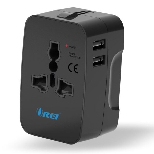 Orei Universal Charger Adapter - 3 in 1 Worldwide Travel Adapter with Dual USB - Universal Socket with 2X USB-A 2.4A - Universal Travel Adapter All in one for US, Europe & More - 10 Year Warranty
