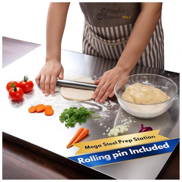 OrganizeMee Steel Chopping Board for Kitchen Large | Fruits and Vegetables Cutting Rust-Proof Cutting Board Platform Countertop Pad Cutter | (60 Cm Widex47 Cm Deep +25 Mm Bend) | A Must Kitchen Tools