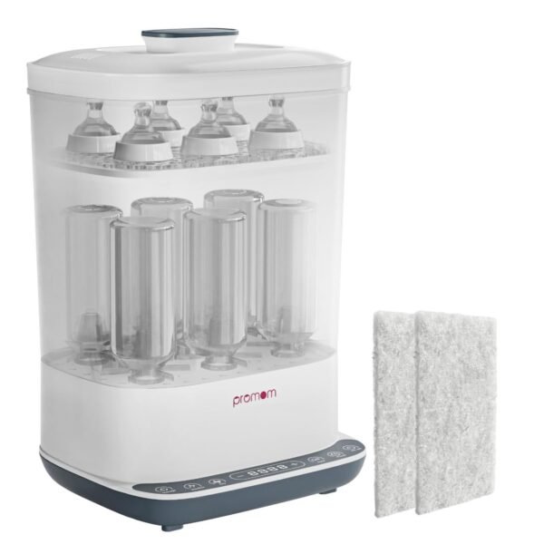 PROMOM 6-in-1 Baby Bottle Sterilizer & Dryer with Air Filter & LED Controls | Kills 99.9%* Germs in 10 min Cycle | Quick Drying & Storage | Stays Sterile Upto 72hrs* | Steam Sterilizer for Bottles, Breast Pump Accessories & Baby Items, EXTENDED 1+1 YEAR WARRANTY, EXTRA AIR FILTER.