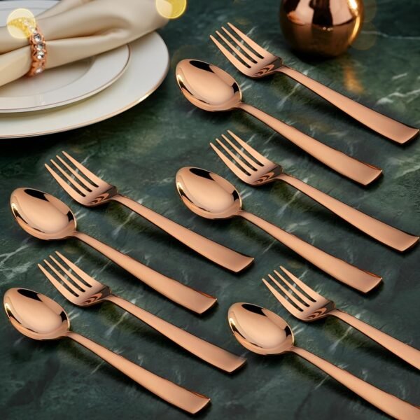 Parage 12 Pieces Stainless Steel Rose Gold Cutlery Set, 16 cm Each, Premium Spoon & Fork Set for Home & Kitchen, PVD Rose Gold Flatware, Elegant Dining (6 Dinner Spoons & 6 Dinner Forks)