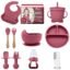 Peeper Silicone Baby Feeding Set, Complete 10-Piece Baby Led Weaning Set | Baby Feeding Product,Suction Plate, Bowl,Cup, 2 Spoon, 2 Fork and Bib for Baby, Silicon Spoon for Baby Feeding (Pink)