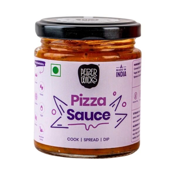 Pepperwicks Pizza Sauce (170 gms) | Herby, Tangy Flavour with Hint of Sweetness | 100% Vegetarian | All-Natural | No Preservatives | Vegan | Gluten-Free | Eat with Bread, Pasta, Nachos (Pack of 1)