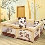 Playards|Playpen for Kids up to 4 Years, Spacious 120x120 cm Baby Play Yard with Safety Lock & Hand Grip, Thick Padding & 360° Mesh Visibility, Portable Activity Center for Toddlers -Beige
