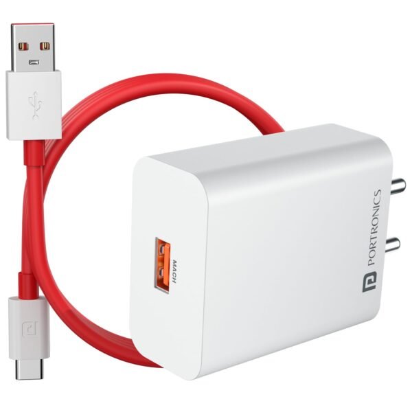 Portronics 30W Adapto 30V USB-A Fast Charging Adaptor with 6A Cable,Fast Charging Protocols Like SuperVOOC/WARP/Dash/Flash/Turbo/Quick, Compatible with 30W Smartphone Such as OnePlus,Oppo,Realme,Vivo