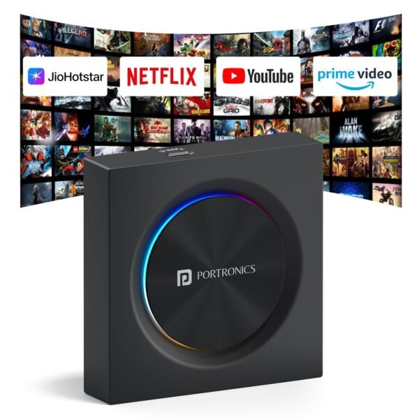 Portronics Tune Prime CarPlay & Android Auto Adapter, Stream YouTube, Netflix, JioHotstar on Car Screen, Converts Wired to Wireless, Qualcomm Octacore Snapdragon, Built-in GPS, 4G SIM Slot, 4GB + 64GB