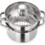 Pristine Stainless Steel Tri Ply Induction Base 2 Tier Multi Purpose Steamer/Modak Maker with Glass Lid, 18cm, Silver