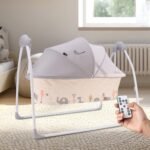 R for Rabbit Lullabies Baby Cradle Automatic Swing with 5 Point Safety Harness, Remote Control, Mosquito Net, Smart Timer, Soothing Music for New Born Kids Age 0-2 Years Weight Up to 12 Kg (Cream)