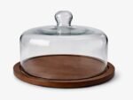 RH Creations Wood Cake Stand with Glass Dome Cloche, Serving Cake Plate with Dome Lid Serving Platter Tray Dessert Stand for Home Kitchen Baking
