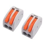 ROBOWAY 2Pcs PCT-212 Wire Connectors, 2 Way Lever Compact Electrical Conductor Terminal Blocks, Quick Wiring Push-In Connector for 24-12 AWG Solid & Stranded Wires, Flame Retardant (Pack of 2)