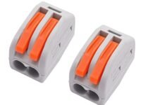 ROBOWAY 2Pcs PCT-212 Wire Connectors, 2 Way Lever Compact Electrical Conductor Terminal Blocks, Quick Wiring Push-In Connector for 24-12 AWG Solid & Stranded Wires, Flame Retardant (Pack of 2)