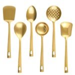 ROSTON Serving Spoon Golden Set of 6 Stainless Steel Multipurpose for Kitchen Chamcha for Kitchen, 25 cm