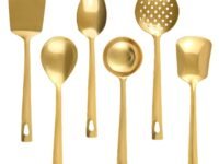 ROSTON Serving Spoon Golden Set of 6 Stainless Steel Multipurpose for Kitchen Chamcha for Kitchen, 25 cm