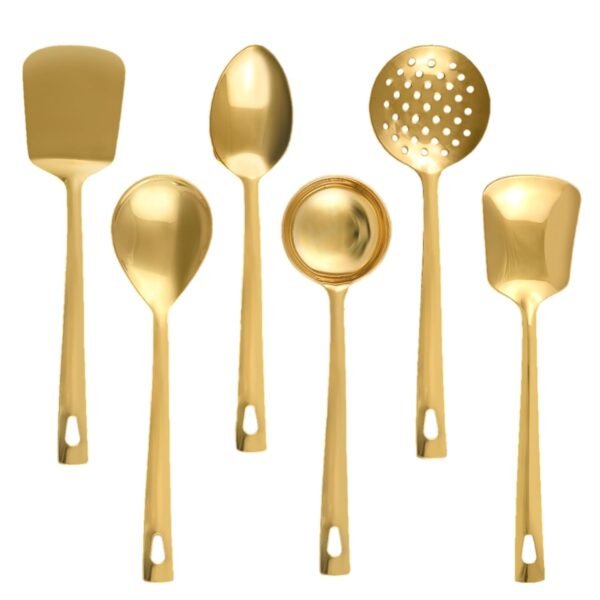 ROSTON Serving Spoon Golden Set of 6 Stainless Steel Multipurpose for Kitchen Chamcha for Kitchen, 25 cm