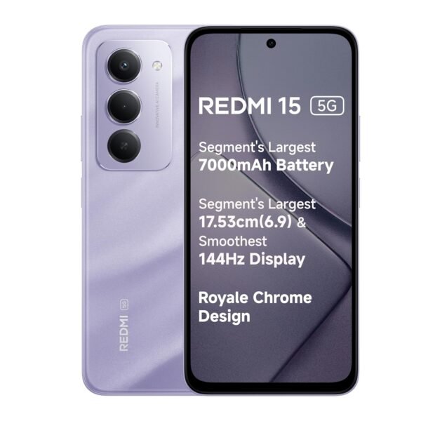 Redmi 15 5G Sandy Purple 8GB + 128GB | Segment's Largest 7000mAhA Battery | Segment's Largest Display 17.53cm(6.9) Up to 144Hz | Snapdragon 6s Gen 3 | 18W Reverse Charging | 50MP AI Dual Camera