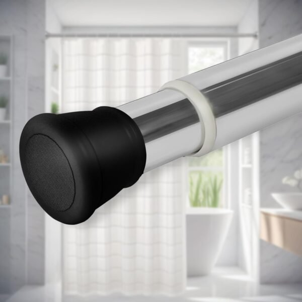 SITTELLA® (105Cm To 170Cm) Extendable Shower Curtain Tension Rod Non-Drilling Anti-Skid Spring Pull Rod -Stainless Steel, Silver-Black
