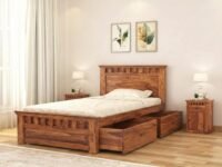 SONA ART & CRAFTS Kuber Solid Sheesham Wood Single Bed (78x36) Furniture with Two Drawer Storage for Bedroom Solid Wood Bed Single Size Palang Wooden Cot Hostel Bed Living Room (Natural Finish)