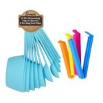 SUNAM Combo Measuring Cups and Spoons Set with 6 pcs Bag Seal Clips for Kitchen Use 12 Pcs Cake Baking Plastic Teaspoon Tablespoon Cooking Accessories