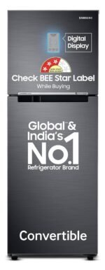 Samsung 236 L, 3 Star, Convertible, Digital Inverter with Display Frost Free Double Door Refrigerator (RT28C3733B1/HL, Black Matte/Black DOI)