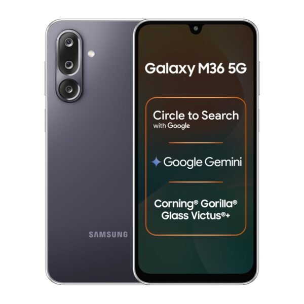Samsung Galaxy M36 5G Mobile (Velvet Black, 8GB RAM, 128GB Storage) | Google Gemini| Gorilla Glass Victus+ | 7.7mm | AI Enhanced 50MP OIS Triple Camera| Nightography| Lag-free Gaming | Without Charger