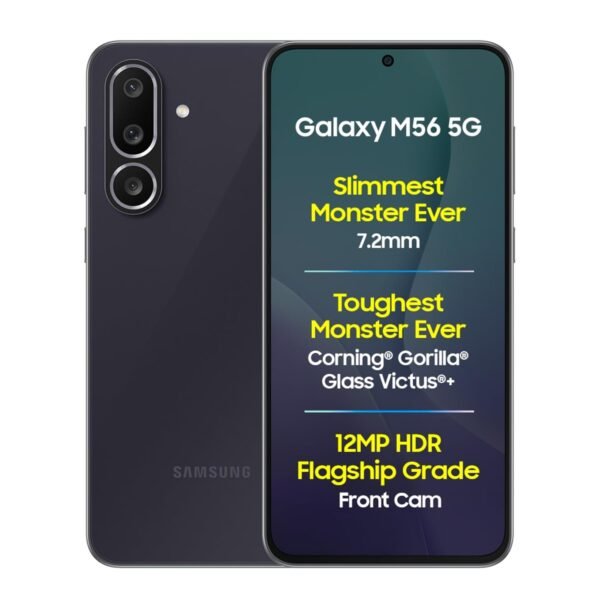 Samsung Galaxy M56 5G Mobile (Black, 8GB RAM, 128GB Storage)| Segment Slimmest | Gorilla Glass Victus+ | 10 Bit HDR Video | 50MP Camera | AI | Vapour Cooling Chamber | Lag-free Gaming| Without Charger