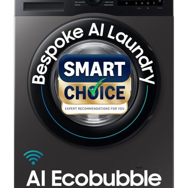 Samsung Smart Choice 12 kg, 5star, AI Ecobubble, Super Speed, Wi-Fi, Hygiene Steam with Inbuilt Heater, Digital Inverter, Fully-Automatic Front Load Washing Machine (WW12DG5B24AXTL, Inox)