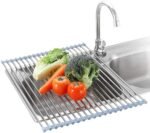 Seropy Roll Up Dish Drying Rack Over The Sink for RV Sink 17.5x15.7 in Kitchen Drying Rack Folding Dish Drainer Mat Rolling Dish Rack Foldable Rack Stainless Steel Wide Kitchen Dry Rack