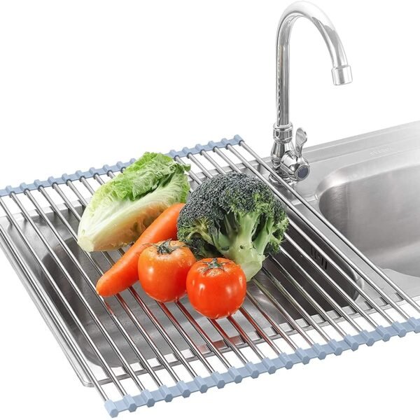 Seropy Roll Up Dish Drying Rack Over The Sink for RV Sink 17.5x15.7 in Kitchen Drying Rack Folding Dish Drainer Mat Rolling Dish Rack Foldable Rack Stainless Steel Wide Kitchen Dry Rack