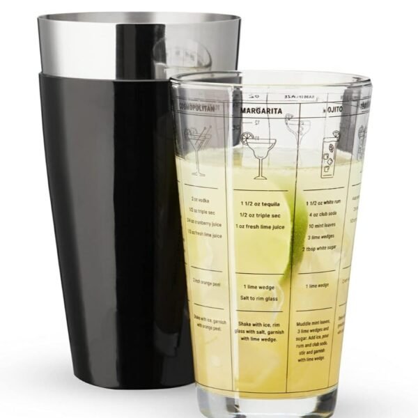 Set of 1 PC Boston Shaker Cocktail, Martini Shaker with Measurements + 1 SS Vinyl Coated Tumbler for Ideal Heavy Duty Use in Bars, Hotels,Contains 2 Pcs(Colour: Black)